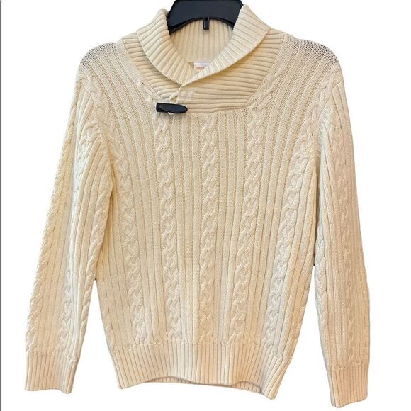Gymboree Girls Sz 7-8 Beige Chunky Knit Collar Cape Cod Long Sleeve Sweater - Picture 1 of 6